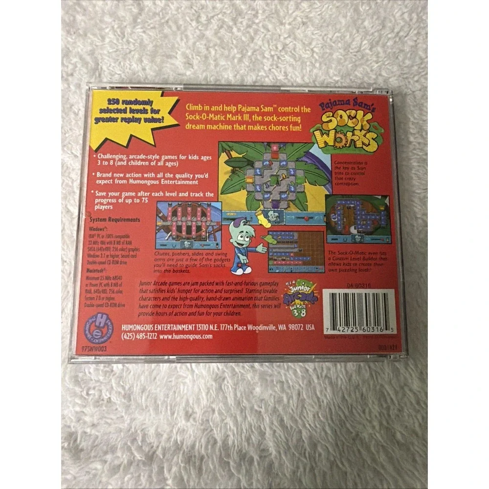 Pajama Sam's Sock Works PC CD ROM Windows 98/95 3.1 + Mac Junior Arcade 3-8